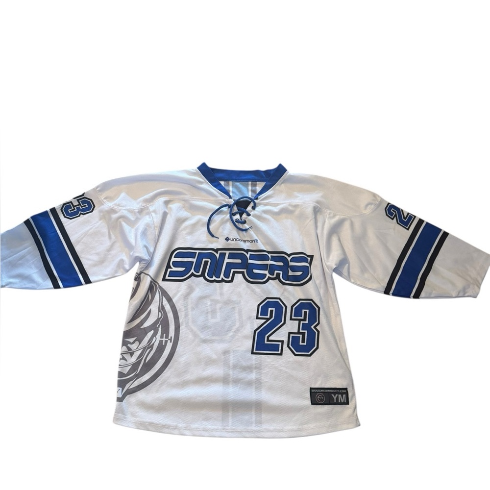 Youth Lacrosse Jersey. White and blue. Size M. VGUC